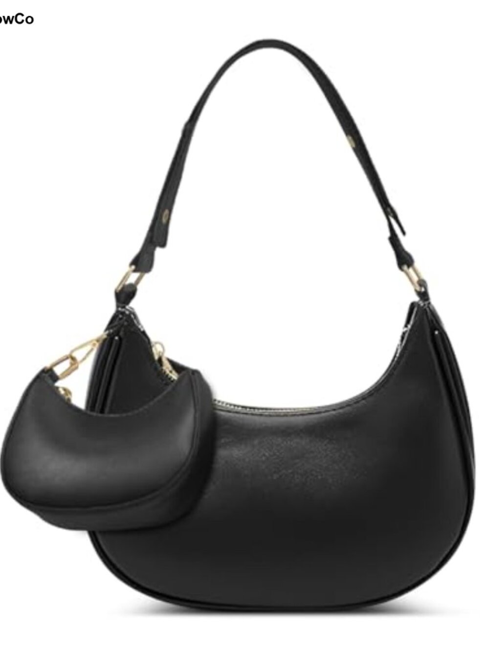 Crescent Moon Hobo Bag with Detachable Mini Clutch Faux Leather Women's